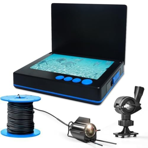 Honseadek Buscador de peces con pantalla IPS de 5 pulgadas con cámara subacuática gran angular de 220° para pesca en río de hielo y barco, cable de 30 m, batería de 8000 mAh