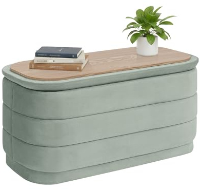 Bonlife Storage Ottoman Bench - Folding Foot Rest with Hidden Storage, Footstool for Living Room, Bedroom & Hallway,Sage Velvet 76X38X38cm