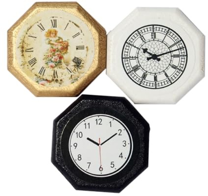 Toyvian 3pcs Miniature Wood Clock Ornaments Set, Living Room Wall Clock Decorations, Tabletop Home Ornament Accessories for Bedroom and Photo Props