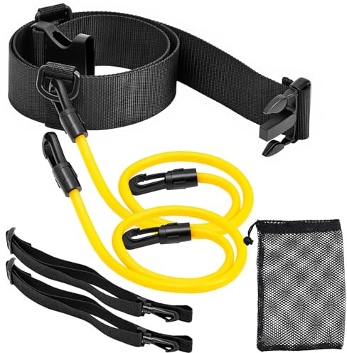 Outus Stationary Swim Trainer Swim Training Belt with 2 Bungee Cords, 2 Adjustable Buckle Straps, Mesh Storage Bag, Swimming in Place Harness for Swimming Pool Aquatic Resistance Water Exercise