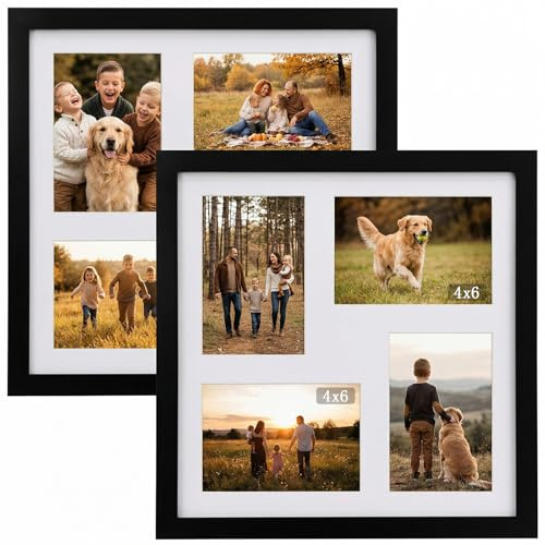 2 PCS Photo Collage Frame, 6x4,Multi-Photo Frame, Display Eight 6x4 Inch Pictures, Wall & Tabletop Display, Multi-Aperture Picture Frame Set for Home, Office, Living Room Décor (Black, 13 x 13)
