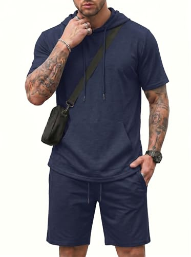 CTU Men's 2-Piece Tracksuit Set, Short-Sleeve Hoodie & Shorts Navyblue L