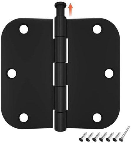 HOSOM 30 Pack Rounded Matte Black Door Hinges 3.5 x 3.5 inch with 5/8 Radius, Black 3 1/2 Interior Door Hinges, 3 ½x 3 ½ Hardware