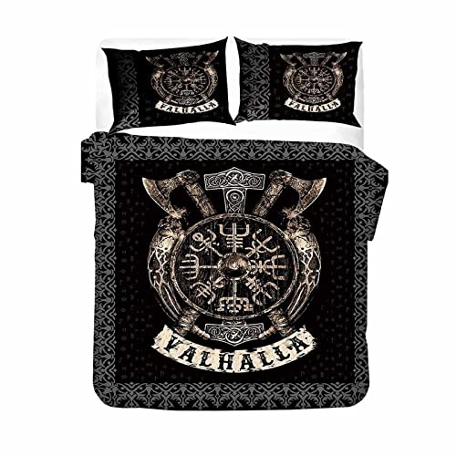 RFFLUX Juego de ropa de cama vikingo 3D, 135x200 cm, 2 piezas, con cremallera, suave y agradable para dormir, de microfibra, retro, ropa de cama infantil con funda de almohada de 80x80 cm