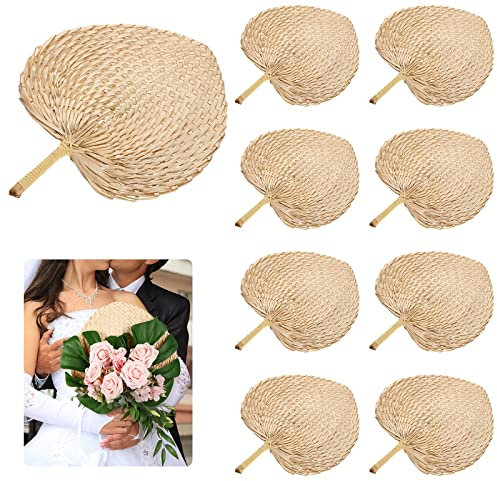 Blulu 10 Pcs Wedding Raffia Fans Handmade, Weaving Handheld Palm Leaf Fans