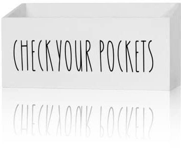 Pocket Treasures Holder, Laundry Room Organization, Magnetic Laundry Money Coin Caddy, Farmhouse Check Your Pockets Sign Bin Box Wall Mount, Laundry Storage Organizer Decor Container (White)
