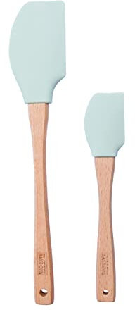 The Great British Bake Off Silicone Spatula Set 2 x Soft Plastic Scrapers for Baking and Cooking with Non Stick Pans, Heat Resistant Kitchen Utensils with Wooden Handles, Offical GBBO Branded, Blue
