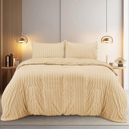 Utopia Bedding Set Copripiumino Seersucker - Include 1 Copripiumino 200x200 cm con chiusura a cerniera, 2 Federe 50x75 cm con chiusura a busta; il piumino è venduto separatamente.