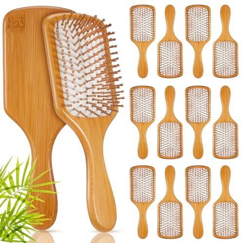 Tessco for you 12 Pcs Bamboo Hair Brushes Bulk Blank Wooden Paddle Brush Natural Scalp Massage Anti Static Hairbrush Engraving DIY Gifts for Women, Party, Wedding(9.65'' X 3.35'',White)