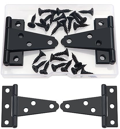 YIXISI 4 Piezas 50mm Bisagra Forma T, Granero Puerta Bisagras en T, Metal Tee Hinges con 24 Tornillos, para Puerta de Granero, Cobertizo, Jardín, Nero