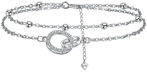 Micory Damen Doppelring Armband 925 Silbermit Zirkonia Armbänder Damen Verstellbar Armkette Valentinstag Muttertag Geburtstags Weihnachten Geschenk