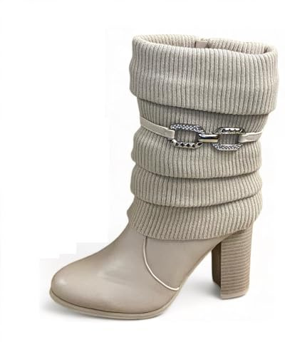 Pogolino Bottines pour Femmes avec Talon Élégant, Glitzer, Boucle, Bottes Automne Hiver à Talons Hauts, 41 EU