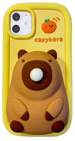 QoKcoahn Skyddsfodral för iPhone 11, sött 3D-kawaii-mobiltelefonskal med roliga Capybara-bubblor, tecknat fodral med nyckelring, av mjuk silikongel, med fallskydd, för kvinnor och flickor
