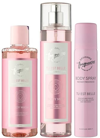 Designer Fragrances 3 Pack Tu Est Belle Bundle - Women's Feminine Body Wash, Deodorant Body Sprays & Mist Sprays - For Instant Freshness, Silky Soft, Beautifully Smelling Fresh Skin, Revitalizing