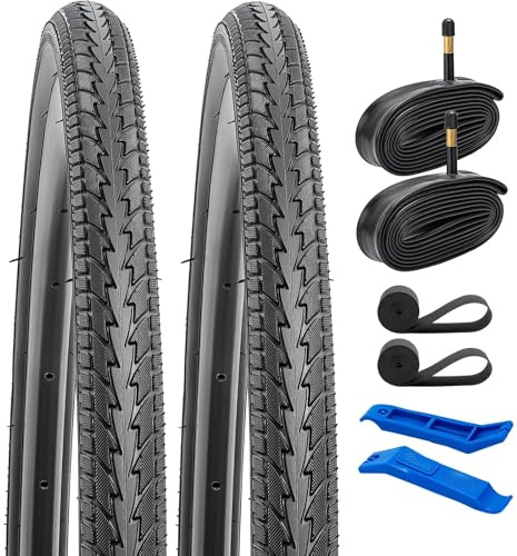 YunSCM 2er-Pack 700C Fahrradreifen 700x35C 28x1.40 Reifen 37-622 und 700C Fahrradschläuche Schrader-Ventil AV48mm kompatibel 700x32C 700x35C 700x36C 700x38C (34/40-622) Fahrradreifen und Schläuche