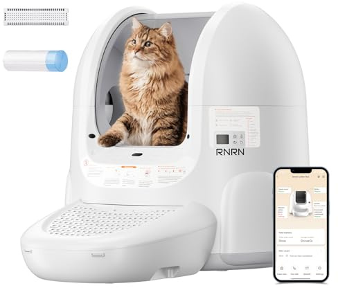 RNRN V1 Max Selbstreinigende Katzentoilette, 70L Offene Katzenklo Selbstreinigend,APP-Steuerung,360° Intelligenter Einklemmschutz,Anti-Odor,Große Automatisches Katzenklo für Mehrere Katzen