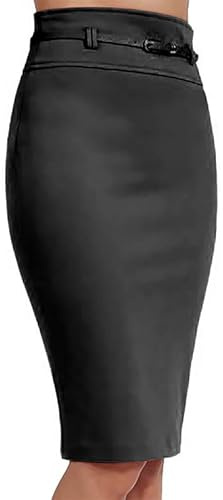 BODYWEAR LTD Women's Basic Solid Knee-Length Work Office Pencil Skirts - Professional, Stylish, and Versatile Attire Perfect for Business and Office environments (Black, S-M)