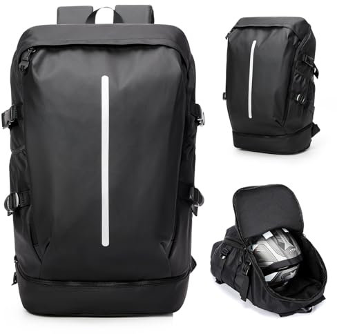 VENATIN Motorradrucksäcke Wasserdicht Helmrucksack für Herren Damen Groß Motorrad Rucksäcke Reise Rucksäcke mit Schuhfach Leicht Herren Motorradrucksack Motorcycle Backpack Schwarz