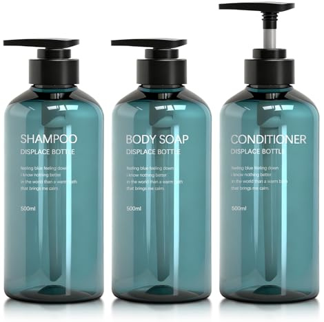 Jomdjmskes 3 Pcs Dispensador Jabon Baño, 500 ml Dispensador de Botellas de Plástico Recargable, Dispensador Gel y Champu Ducha, Elegante Practico Ideales para Jabón, Loción y Champú