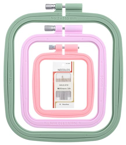 Quilax 3 Pack Square Embroidery Hoops, Plastic Embroidery Hoops for Sewing, 3, 4.3, 5.7 Cross Stitch Hoop for DIY Sewing Project