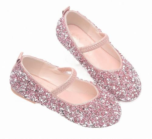 FQLGJMY Zapatos Vestir Mary Jane para Niñas Estilo Princesa Bailarina Planos Purpurina Diamantes Imitación Perlas Lazo Correa Tobillo para Fiestas Escolares Navidad Halloween Bodas Cosplay