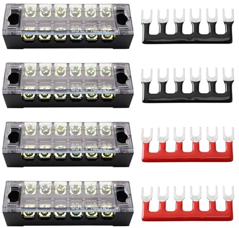 TUNOTYUE 4 Pezzi 6 Posizioni 600V 15A Morsettiera a Vite a Doppia Fila con 4 Pezzi 6 Posizioni 400V 10A Pre-Isolato Morsettiera Striscia, per Industriale, Illuminazione, Strumentazione, Ferrovia