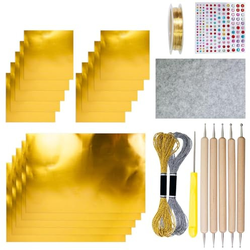 Xmccvt Goldfolie Transferfolien, Prägefolie Set Für Herstellung Von Gold Und Silbergeprägten Weihnachtsornamenten, Alufolie Bastelrolle Für Kunsthandwerk Wie Malen, Schnitzen Und Prägen