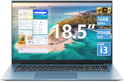 SGIN 18.5 Inch Laptop, 16GB RAM 512GB SSD Core I (Up to 3.9GHz), 1920 x 1080 IPS FHD 5500mAh Battery, WiFi 6 BT5.2, Full Function Type-C, Wins 11