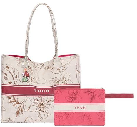 THUN - Borsa mare con pochette e charm Eleganza Esotica - 100% poliestere, Borsa 42X37X14 cm, Pochette 20x28 cm