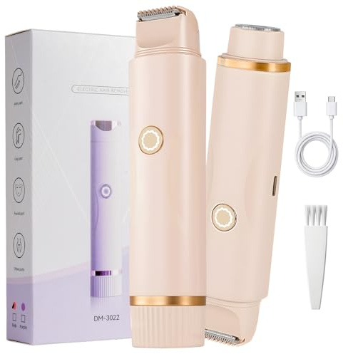 BUTBU Afeitadora Mujer, Afeitadora Eléctrica 2 en 1 para Mujer, Rasuradora Mujer Zona Intim, Recortadora de Bikini, IPX7 Impermeable, Uso Húmedo y Seco, para Bikini Axilas Brazos Cara Nariz (Rosa)