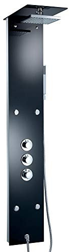 Edles Glas Duschpaneel mit Thermostat Schwarz Duschsäule Regendusche Massagejets, Duschsystem mit Handbrause