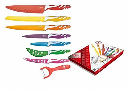 Royalty Line Set 7 Coltelli Colorati Acciaio Inox + Pelapatate in Ceramica