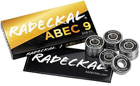 RADECKAL Black ABEC 9 Skateboard Bearings, Skateboards, Longboards, Cruisers, Inline Skates, Roller Skates, Pre-Lubricated, High Precision Rating, Long Lasting (1 Set of 8)…