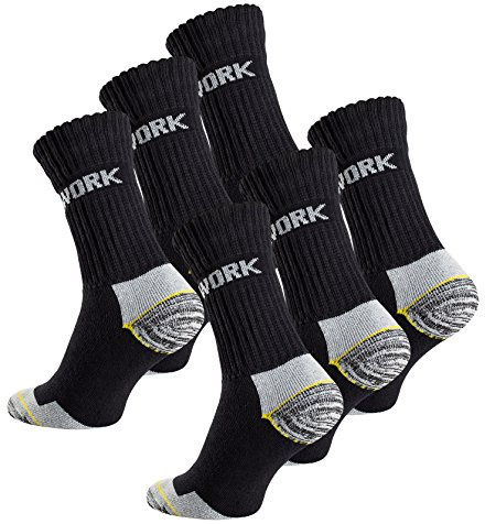 Cotton Prime Lot de 6 paires de chaussettes homme pour le travail et les loisirs - chaussettes de travail robustes, Noir, 43/46