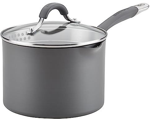 Circulon Radiance Hard-Anodized Nonstick Straining Saucepan, 3-Quart, Gray