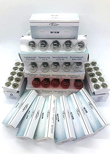INION 120x Stück 12V KFZ Beleuchtung AUTO LAMPEN SET W16W W5W W3W WY5W C5W C10W P21/5W P21W PY21W R10W R5W W12W Glühlampe Glassockellampe Glühbirne Soffitte