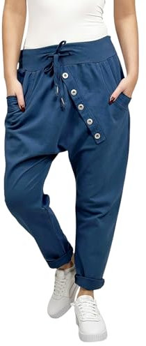 Mississhop 295 Damen Hose Sweatpants Jogginghose Baumwolle Freizeithose Boyfriend Sporthose Blau