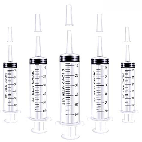 Gebildet 5pcs 60ML Seringue en Plastique sans Aiguille, Seringue de Jardin, Seringues de Cuisson, pour la Culture Hydroponique des Nutriments Mesure, Arrosage, Remplissage, Expérience de Laboratoire