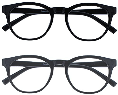 OPULIZE Blu - Occhiali da Lettura Filtro Luce Blu Set da 2 Montatura Tonda Fashion Cerniere a Molla Migliorano il Sonno Gaming Computer Anti Riflesso Nero Grigio Uomo Donna BB5-17 +3.50