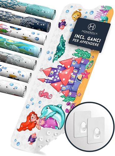 Homerella® Badewannenmatte rutschfest 100% BPA frei inkl. 2 Haken zum Aufhängen 100x40cm - Antirutschmatte Badewanne hautsensitiv & schimmelresistent