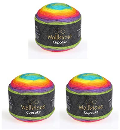 Cupcake 3 x 150g Strickwolle 450 Gramm Wolle zum Stricken und Häkeln Babywolle türkische Wolle Farbverlaufswolle (regenbogen 3040)