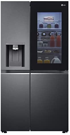 LG Electronics GSXV90MCAE Side-by-Side mit InstaView Door-in-Door® | EIS-, Crushed Ice- und Wasserspender | 635 Liter Kapazität | Energieeffizienzklasse E | Festwasseranschluss | Matt Black Steel