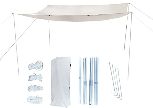 Defacto Sonnensegel Wasserdicht Rechteckig 3x4m UV-Schutz & Wetterschutz Sonnenschutz Set inkl Befestigungsseile mit 4 Stangen, für Balkon, Terrasse, Camping, Polyester | Beige