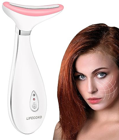 Gesichtsmassagegerät Gegen Falten, LiFECOKO Massagegerät für Gesicht und Hals, 45℃ Face Massager für die Straffung und das Lifting des Gesichts, Face Lifting Gerät, Wiederaufladbares USB - Weiß