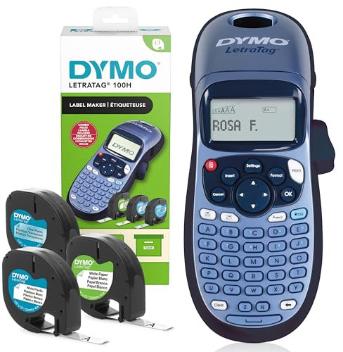 DYMO LetraTag LT-100H Kit de iniciaciónde etiquetadora | Impresora de etiquetas portátil | Con cinta de etiquetas de plástico, papel y transparentes | Perfecta para la oficina o para el hogar