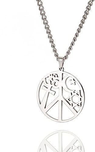 VASSAGO Coexist in Peace-Zeichen-Halskette, Om-Kreuz, Stern, Halbmond-Halskette, Davidstern, Halskette für Damen und Herren, religiöser Schmuck, Edelstahl
