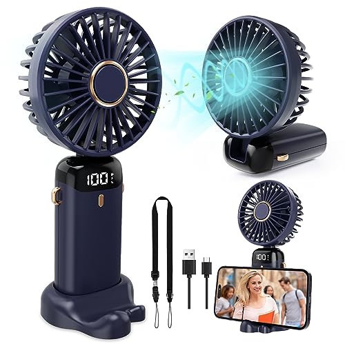 DMTIVMG 5 en 1 Ventilateur Portable Mini Ventilateur de Poche USB Rechargeable 5 Vitesses Petit Fan à Main Silencieux Pliable Support de Téléphone Pour Maison Bureau Camping Voyage Extérieur