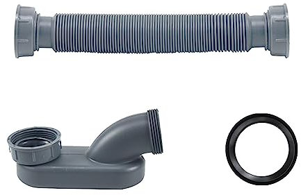 Tubería de drenaje flexible para bañera, manguera de agua, fontanería, trampa en P, desagüe independiente para bañera (gris)