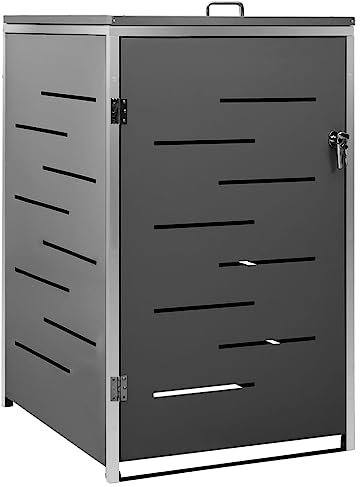 Hommdiy Mülltonnenbox für 1 Tonne 69x77,5x115 cm Edelstahl,Mülltonnenverkleidung Gartenbox Müllcontainer (Anthrazit)