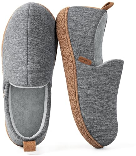 LongBay Women's Memory Foam Slippers Cozy Brushed Jersey Breathable House Shoes for Indoor Outdoor Grey, 7-8